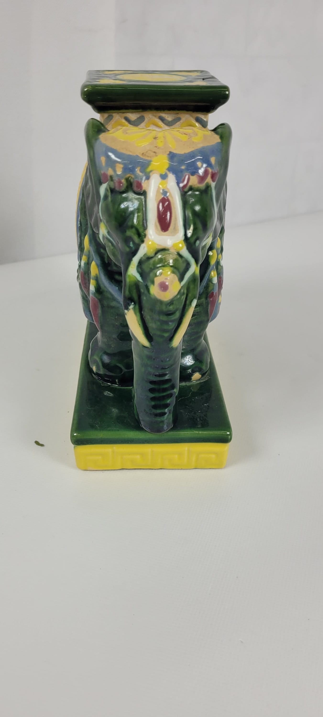 Vintage Chinoiserie Ceramic Elephant Planter Candle Holder, Green Glazed Pottery, Hollywood Regency - 8
