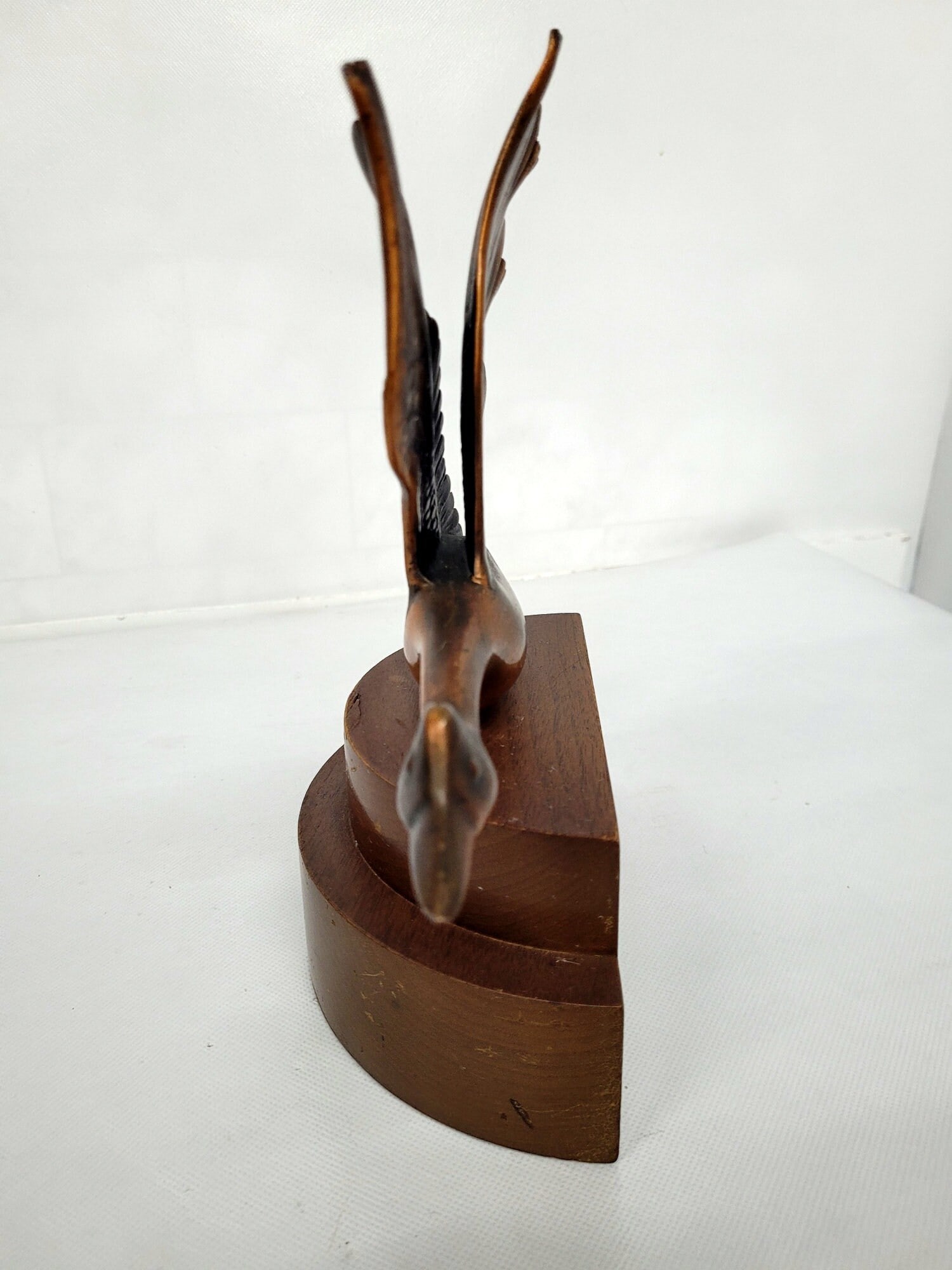 Vintage Copper Flying Goose Sculpture Art Deco Wood Base Mid-Century Style Bird Figurine 9.5” - 7