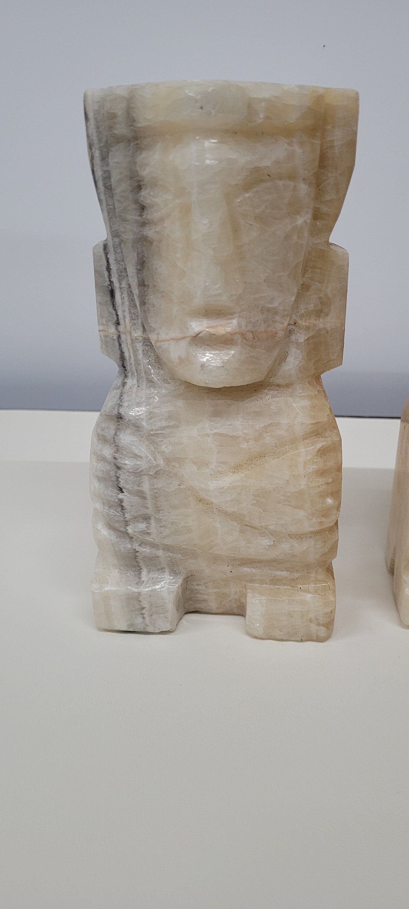 Vintage Large Tiki Man Marble Alabaster Bookends Bust Sculpture Book Holder - 2