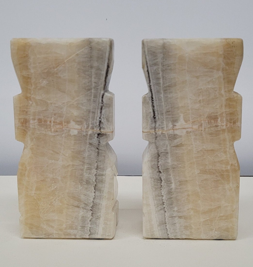 Vintage Large Tiki Man Marble Alabaster Bookends Bust Sculpture Book Holder - 5