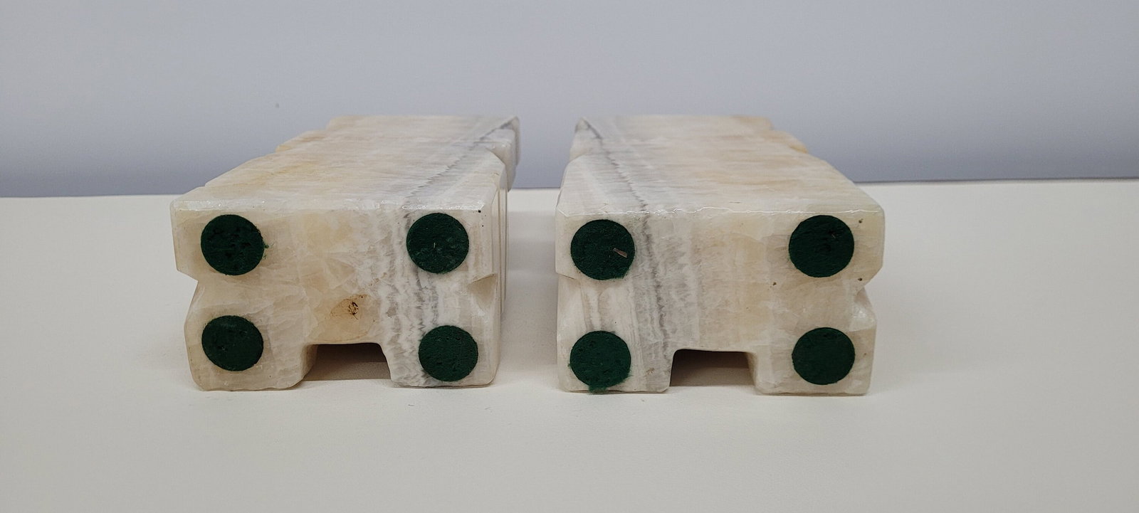 Vintage Large Tiki Man Marble Alabaster Bookends Bust Sculpture Book Holder - 6