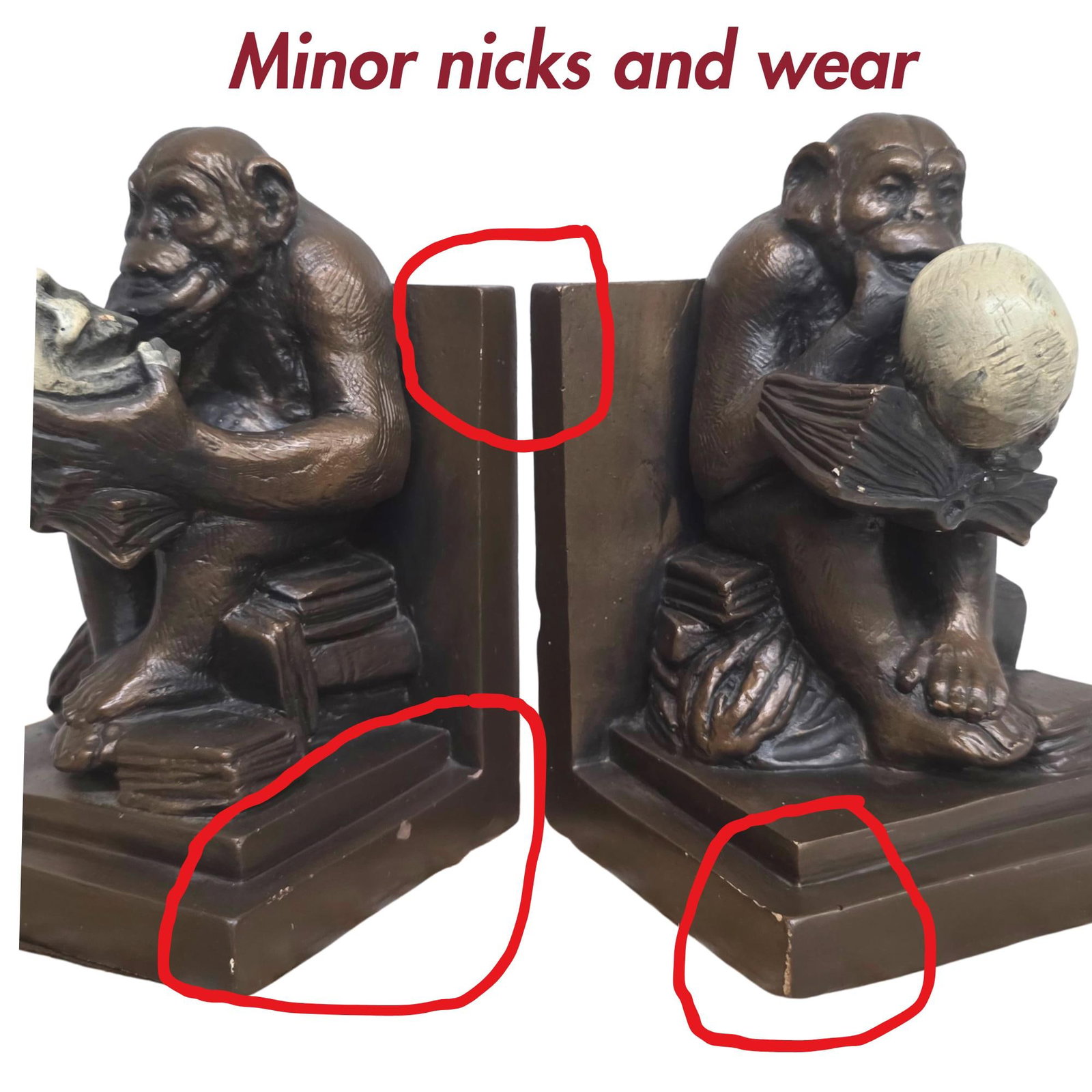 Vintage Castlecore Monkey Bookends Mid Century Chalkware Evolution Sculpture Pair Philosophical - 5