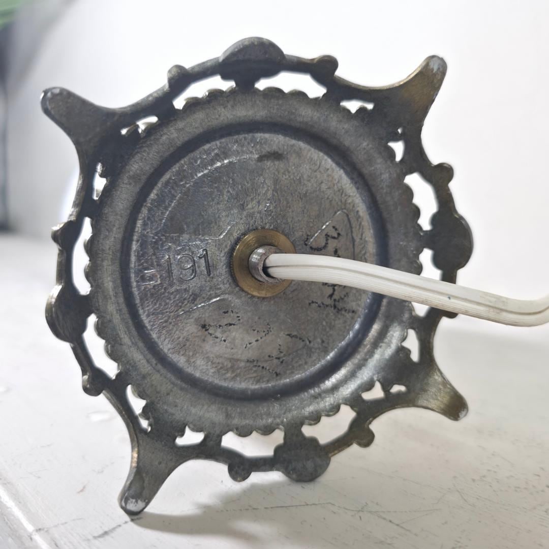 Vintage Art Nouveau Lady Frosted Glass Table Lamp Gold Gilt Cameo Portrait Floral Enamel - 4