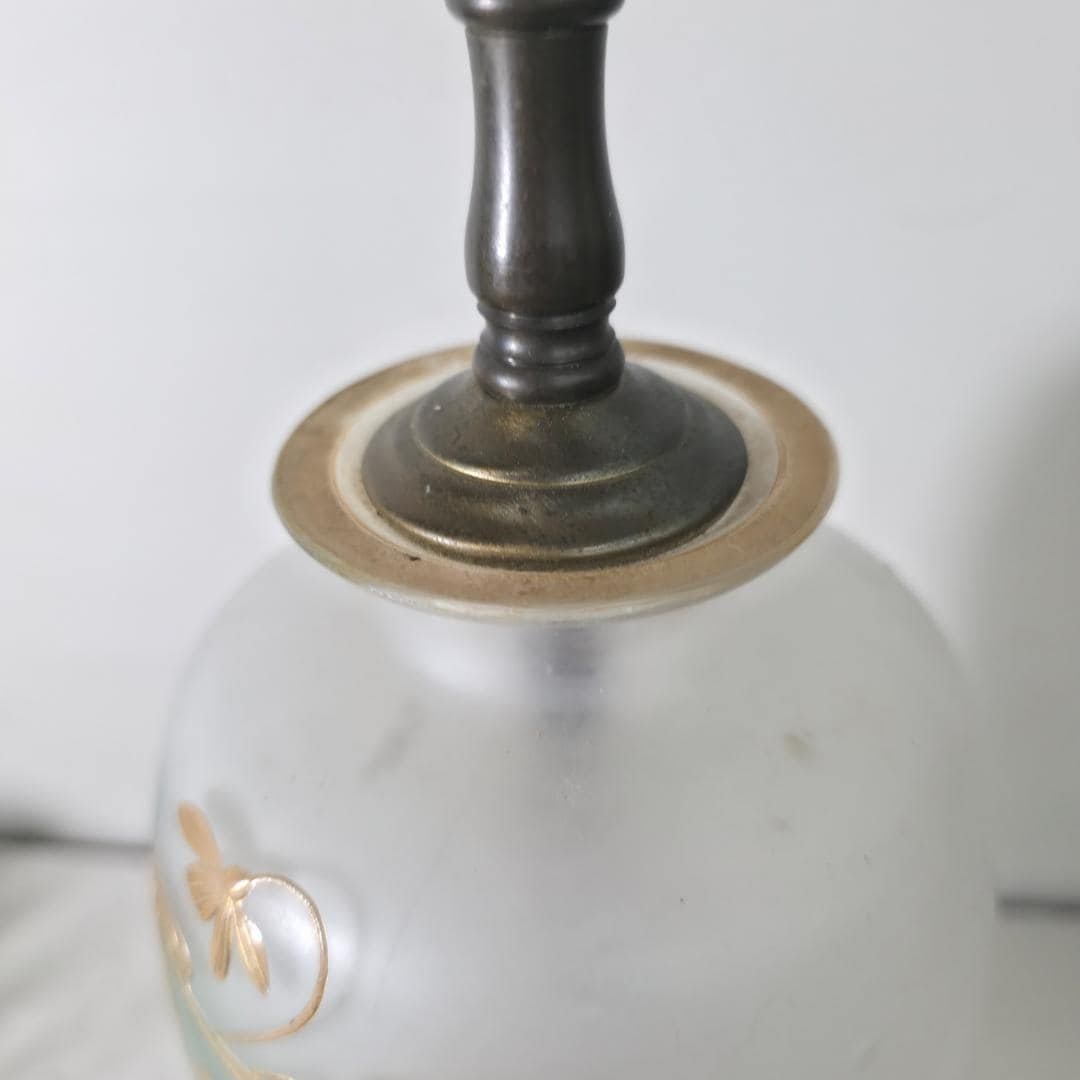 Vintage Art Nouveau Lady Frosted Glass Table Lamp Gold Gilt Cameo Portrait Floral Enamel - 5