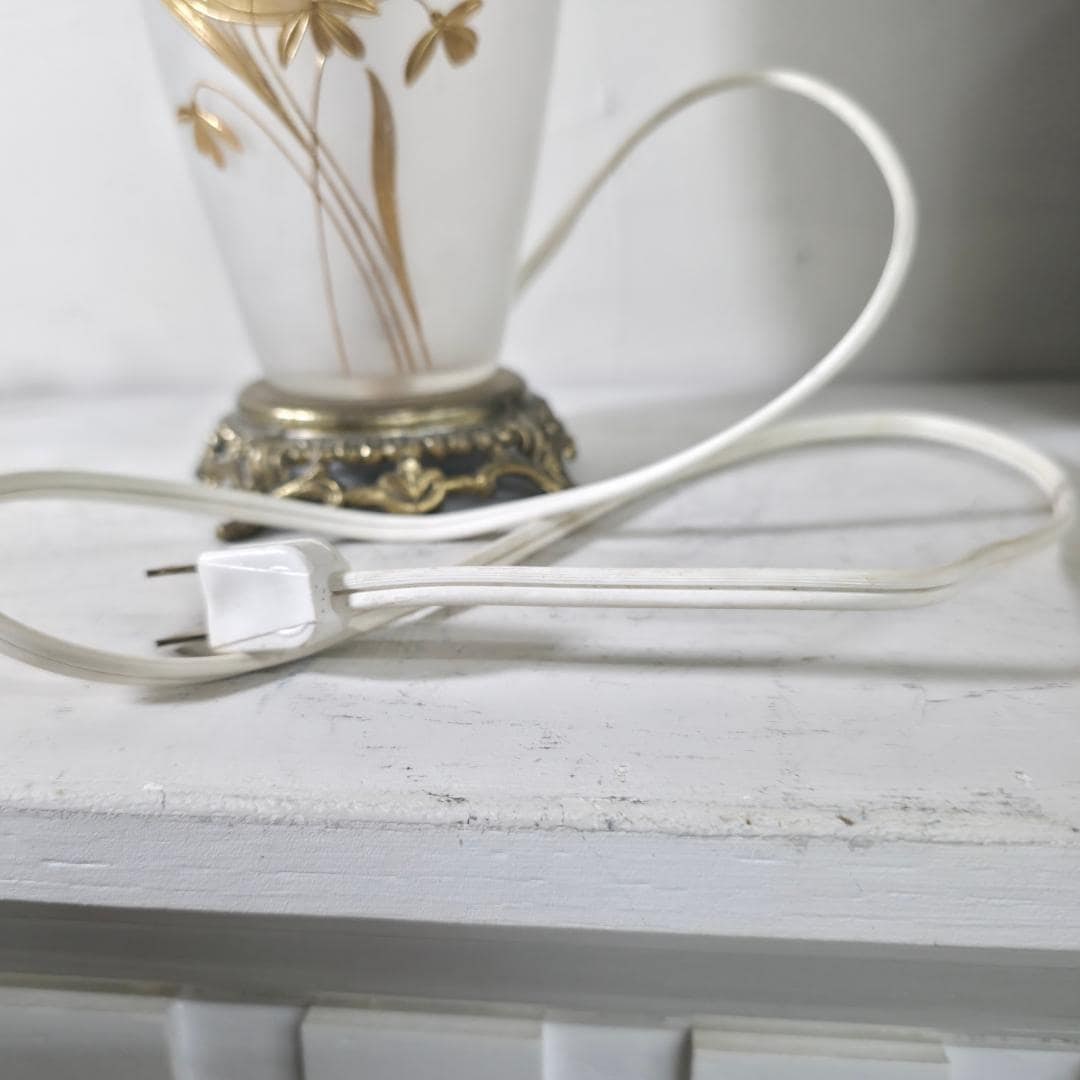 Vintage Art Nouveau Lady Frosted Glass Table Lamp Gold Gilt Cameo Portrait Floral Enamel - 6