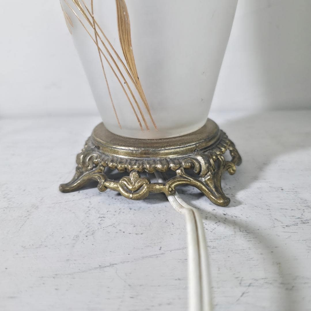 Vintage Art Nouveau Lady Frosted Glass Table Lamp Gold Gilt Cameo Portrait Floral Enamel - 8