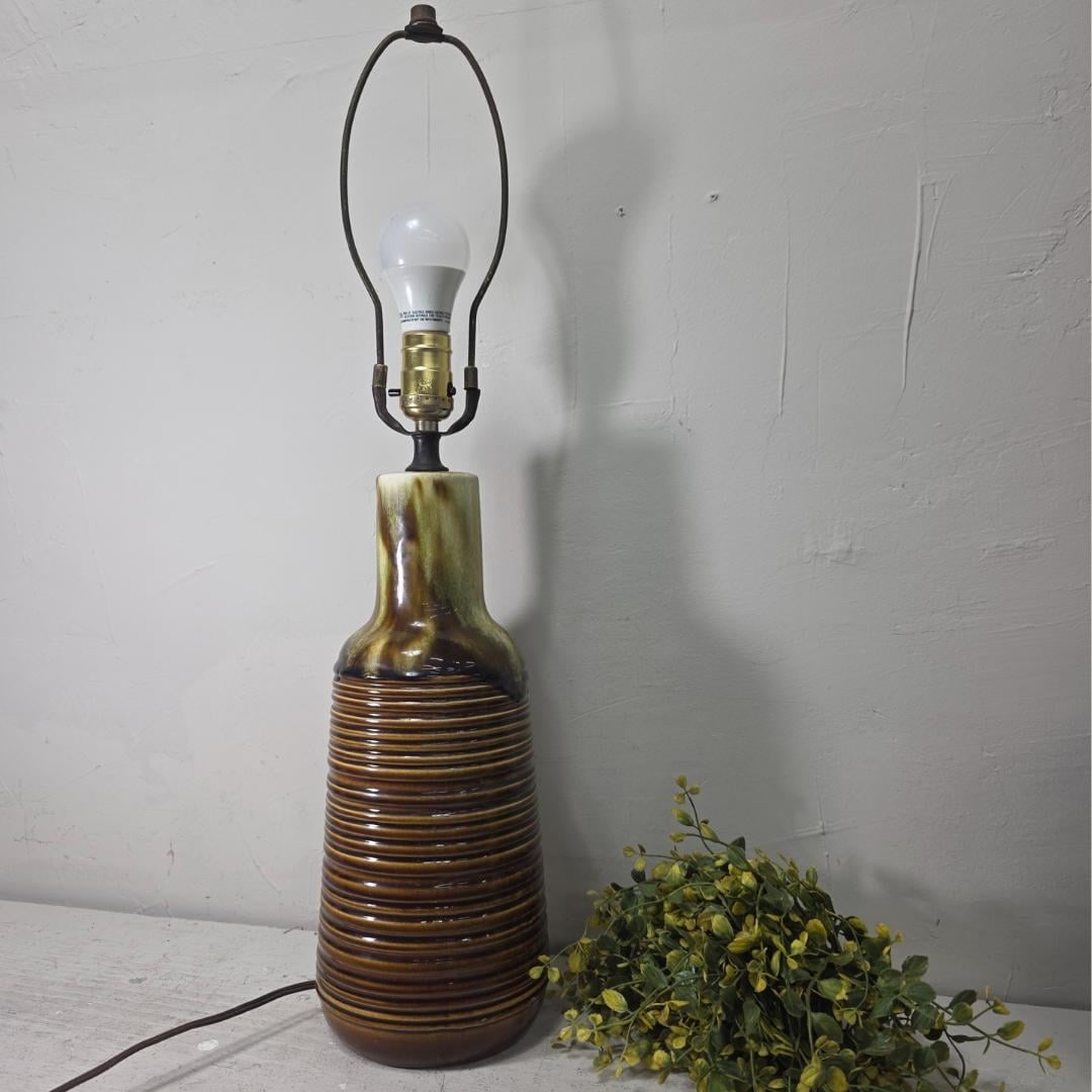 Vintage Mid Century Ceramic Table Lamp Base, Earthtone Brown Drip Glaze, Studio Pottery Style - 7