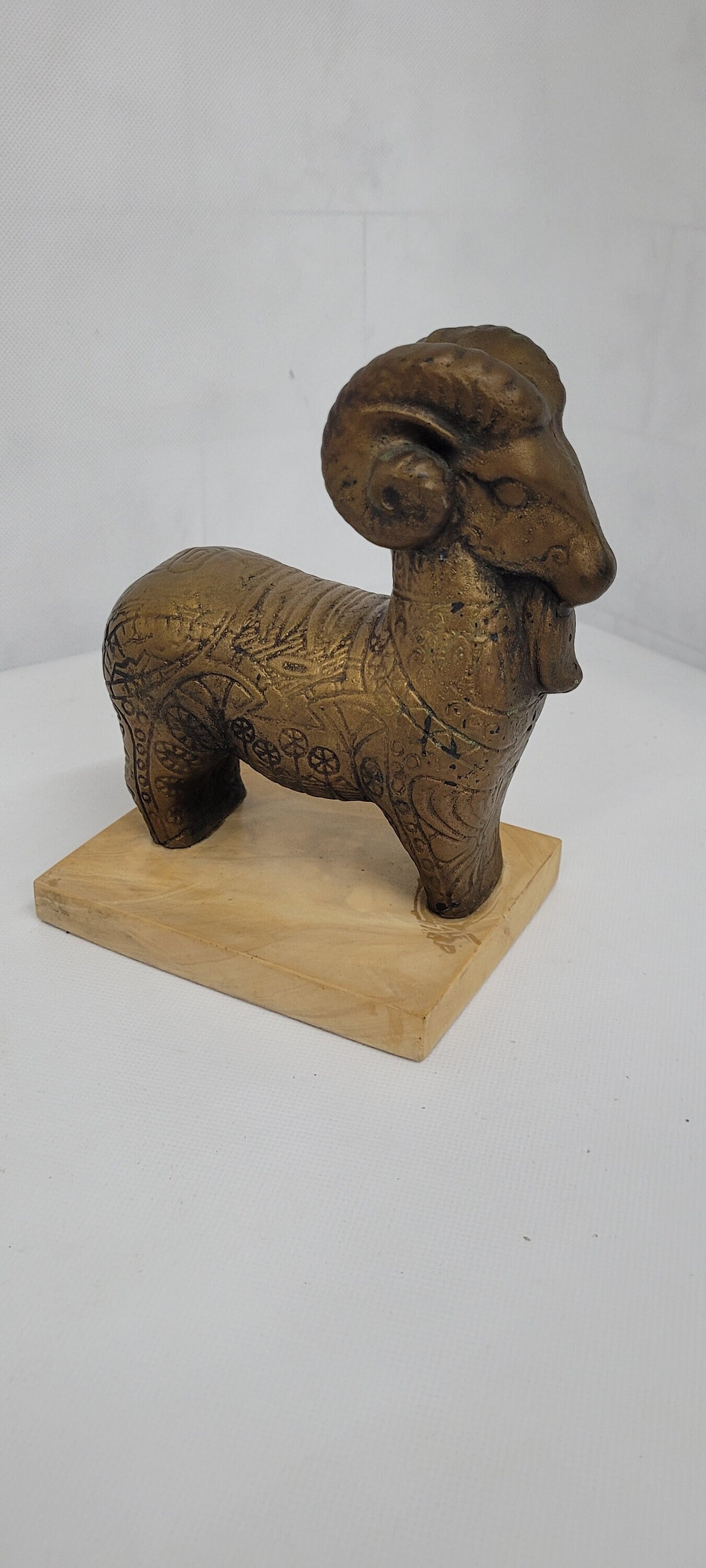 Vintage Mid Century Ram Sculpture on Stone Base Bronze Finish Ceramic Animal Figurine |Modernist - 8