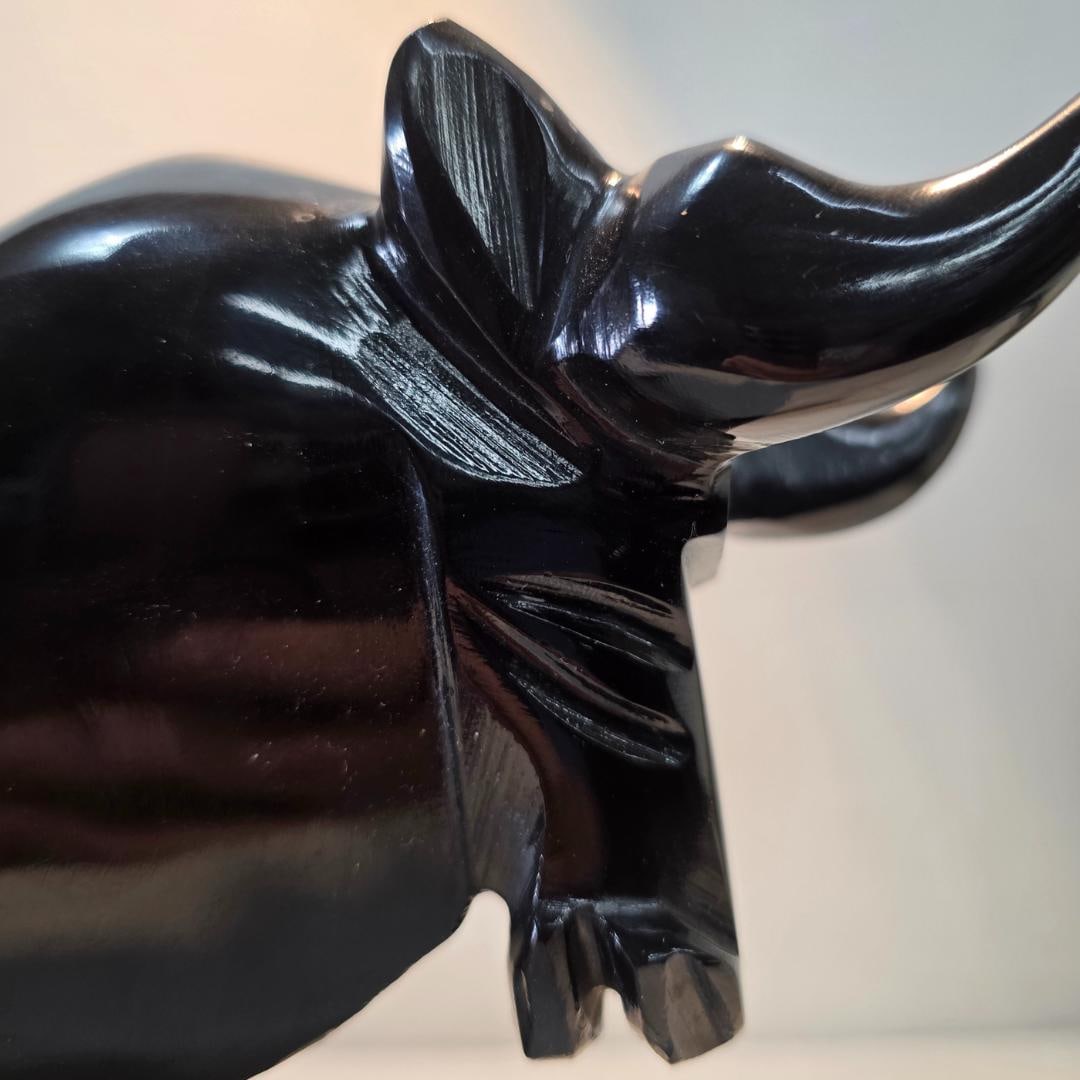 Vintage Black Stone Bull Sculpture Hand Carved Onyx Marble Figure Mid Century Modern Decor Taurus - 6