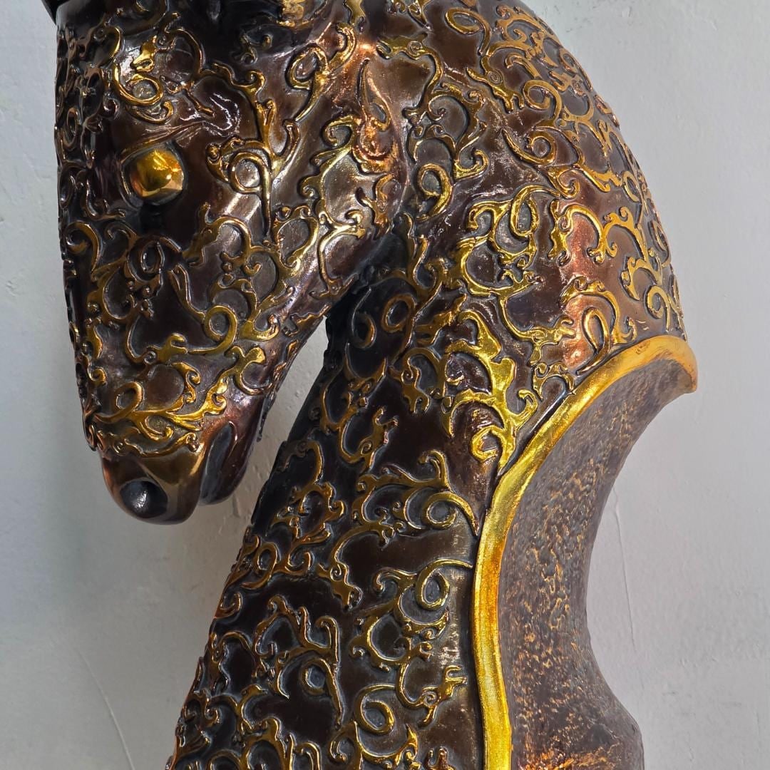 Large Antelope Bust Sculpture 41” Tall, Gilded Animal Head Floor Decor, Modern Safari - 7