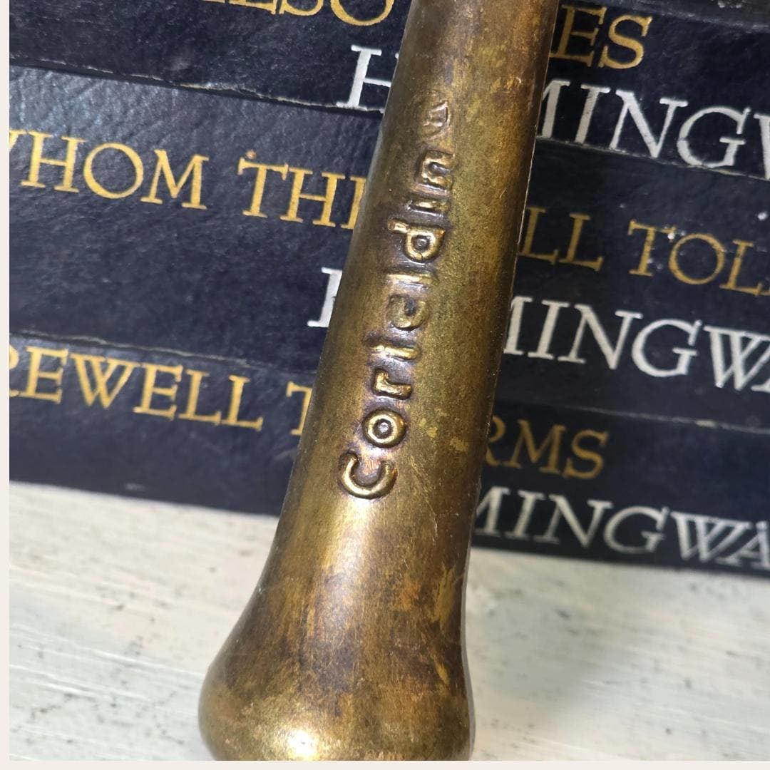 Vintage Brass Mortar and Pestle Animal Head Handles Apothecary Corludin Marked Old World Herbal - 5