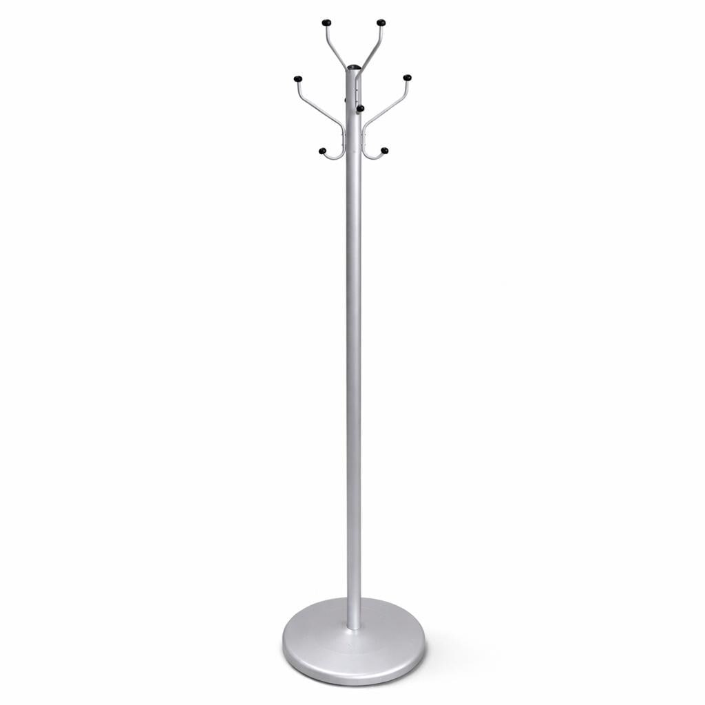 Industrial Minimalist Aluminum Coat Tree 71” Tall Silver Coat Rack w/ Black Ball Hooks Govt (1 of 8)