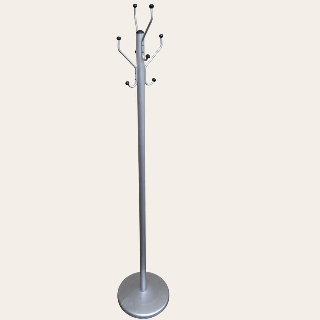 Industrial Minimalist Aluminum Coat Tree 71” Tall Silver Coat Rack w/ Black Ball Hooks Govt - 2