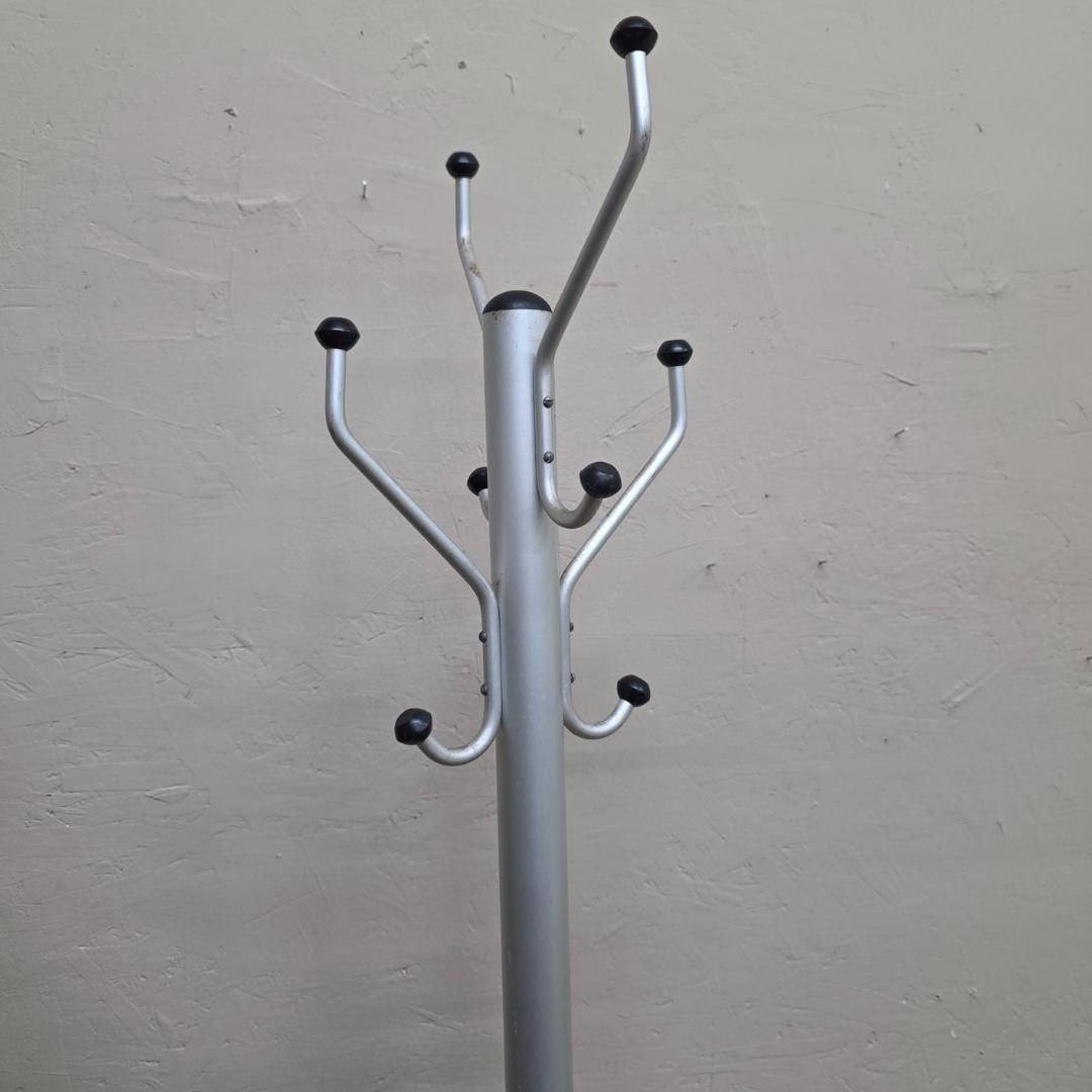 Industrial Minimalist Aluminum Coat Tree 71” Tall Silver Coat Rack w/ Black Ball Hooks Govt - 3