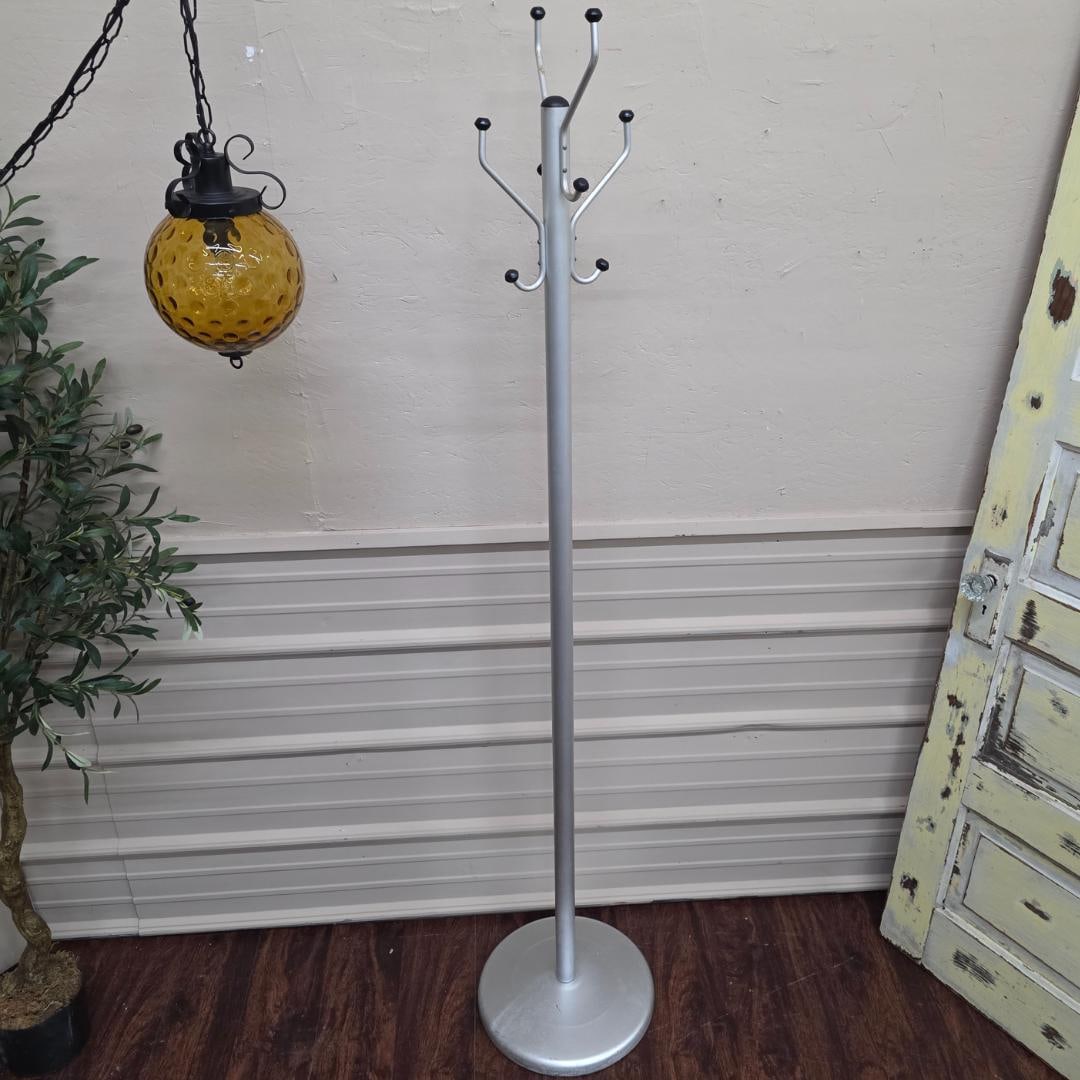 Industrial Minimalist Aluminum Coat Tree 71” Tall Silver Coat Rack w/ Black Ball Hooks Govt - 5