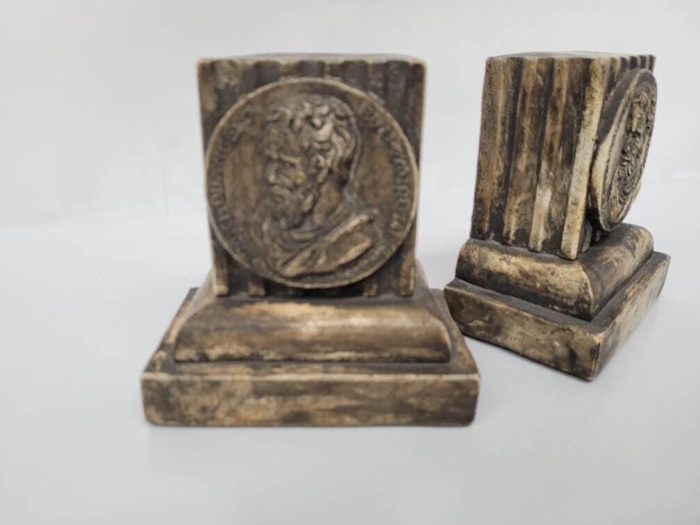 Vintage Michelangelo Buonarroti Bookends Chalkware Plaster Grand Tour Neoclassical Library Decor - 2
