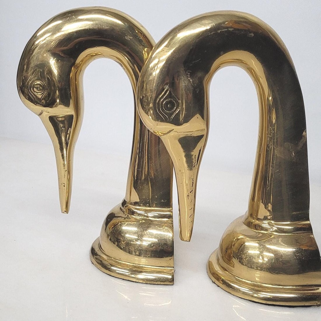 Vintage Brass Swan Head Bookends Pair Hollywood Regency Glam Mid Century Bird Decorative Library - 3
