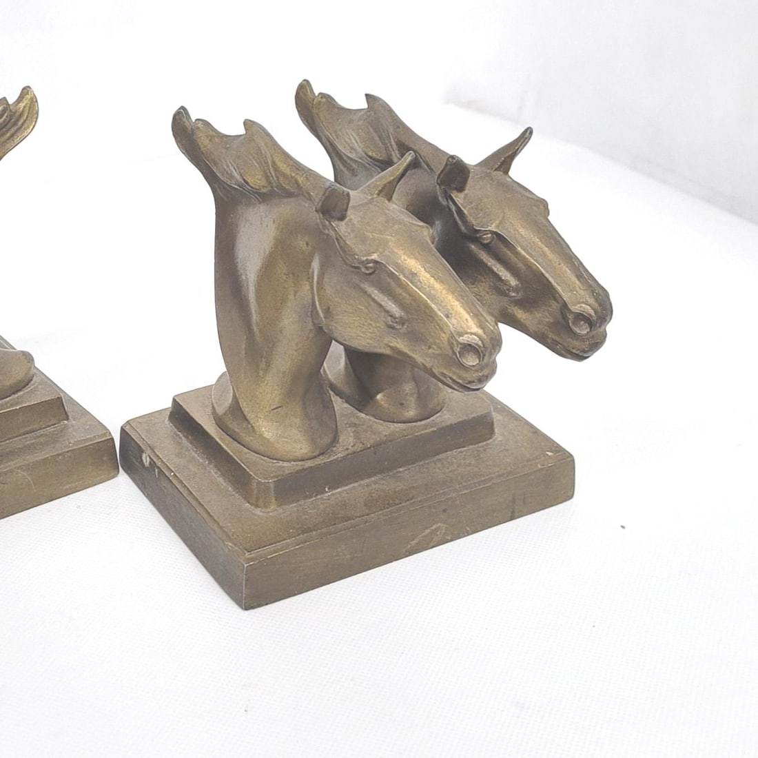 Vintage Brass Horses Bookends Set of 2 Headed Bust Sculptural holders Art Deco signed Frankart twin - 3