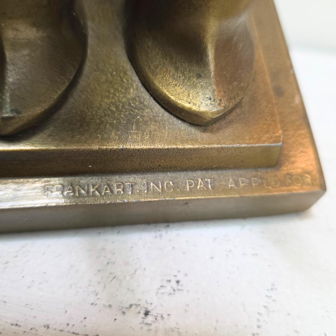 Vintage Brass Horses Bookends Set of 2 Headed Bust Sculptural holders Art Deco signed Frankart twin - 8