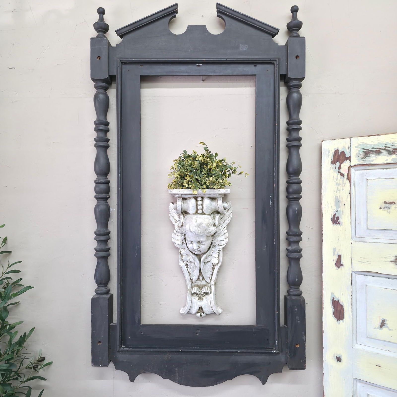 Victorian Eastlake Style Black Pier Mirror Frame, Large Architectural Vintage Wall Hanging Surround (1 of 8)