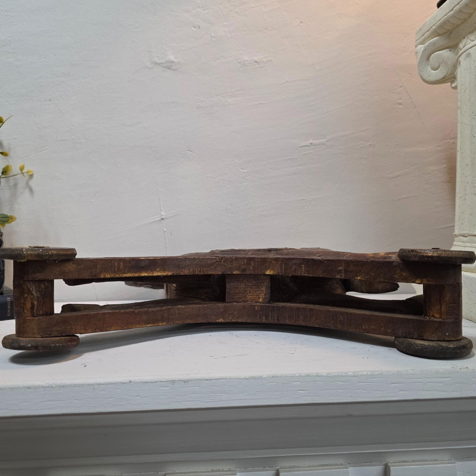 Antique Wooden Toy Horse on Wheels c1900 European Nursery Decor Brass Copper Inlay Folk Style Pull - 3