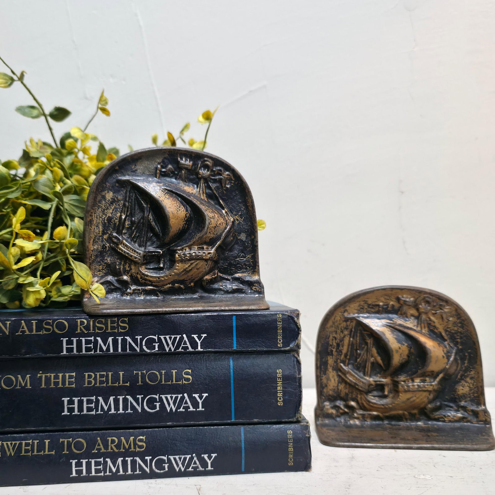 Vintage Cast Iron Viking Ship Bookends 1920s Nautical Decor Antique Style Maritime Library Bookends - 2