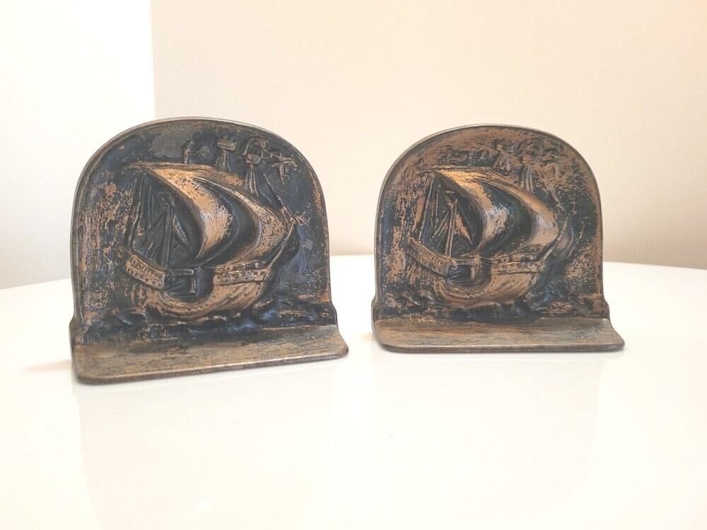 Vintage Cast Iron Viking Ship Bookends 1920s Nautical Decor Antique Style Maritime Library Bookends - 6
