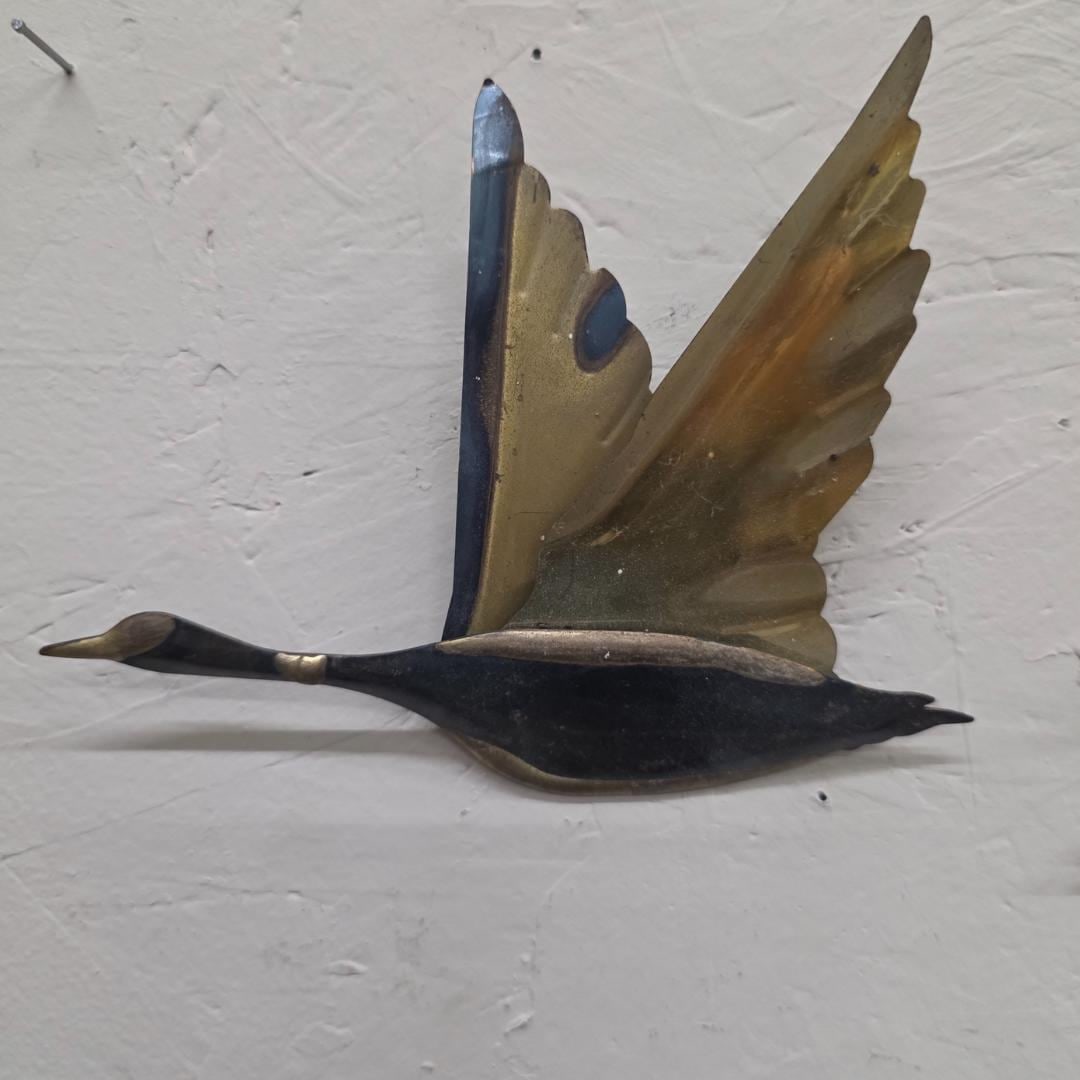 Vintage Brass Flying Geese Set of 2 Mid Century Modern Wall Art, Brass Birds Sculpture, 1960s 1970s - 2