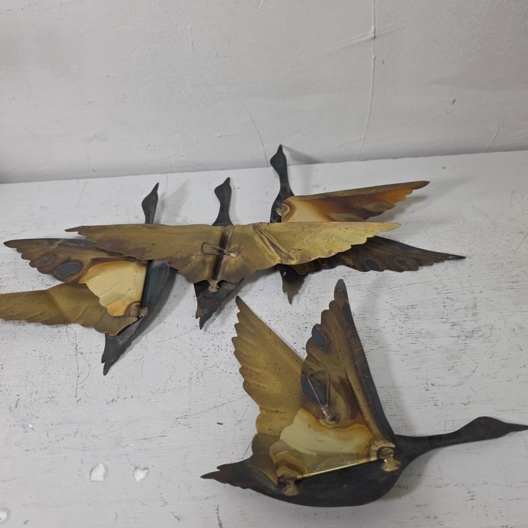 Vintage Brass Flying Geese Set of 2 Mid Century Modern Wall Art, Brass Birds Sculpture, 1960s 1970s - 8