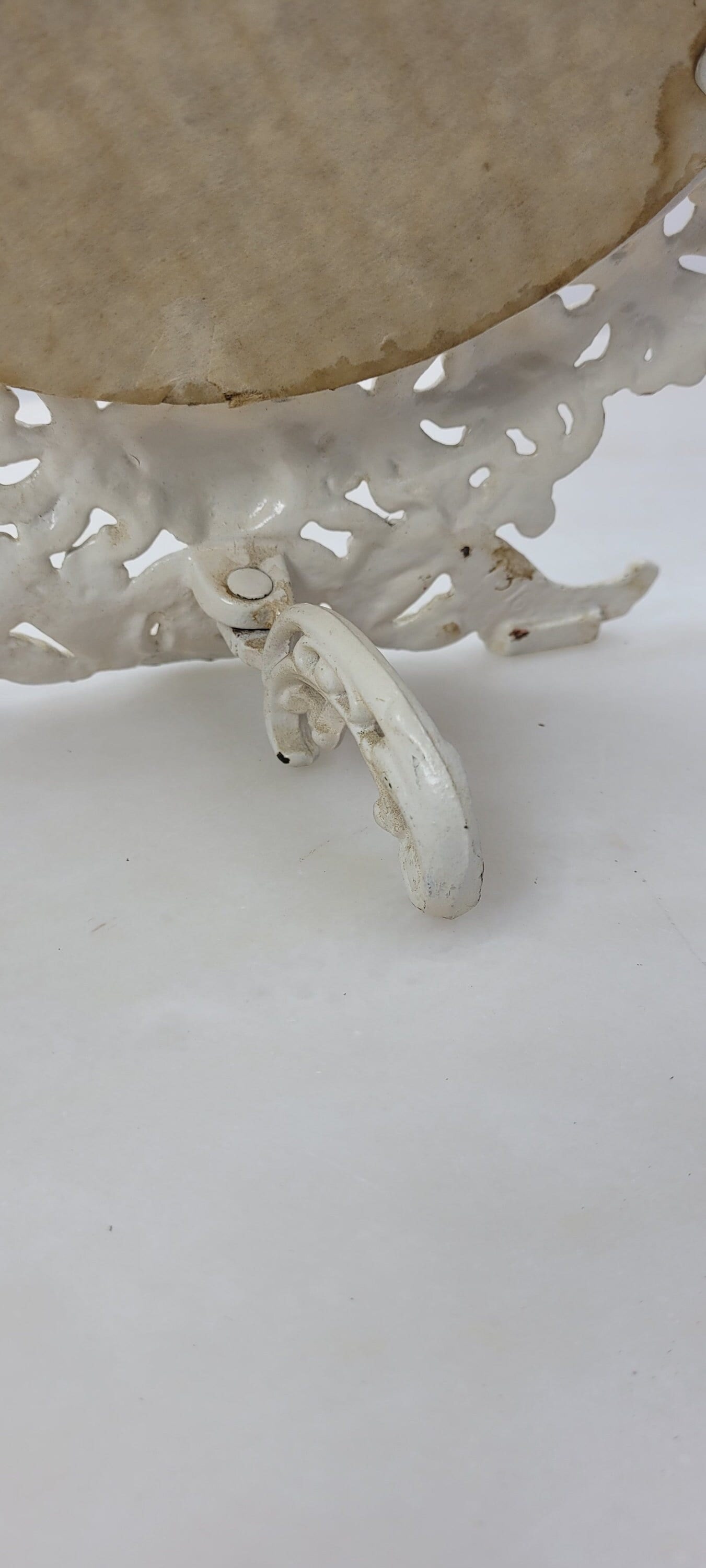 Vintage white vanity mirror cast brass round art nouveau easel back table hollywood regency - 2