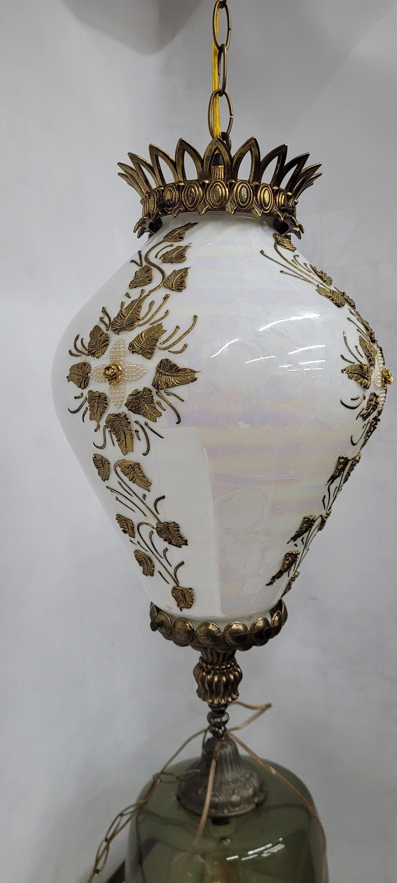 Vintage Swag lamp Plug In Wall Tear Drop shape mid century hollywood regency art glass - 4