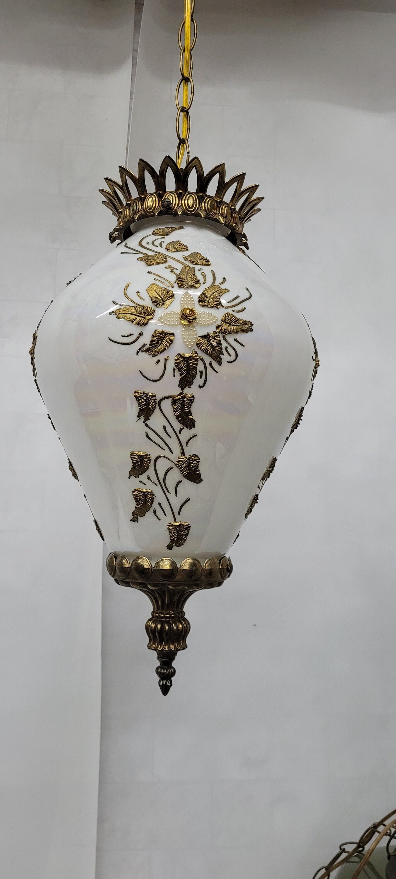 Vintage Swag lamp Plug In Wall Tear Drop shape mid century hollywood regency art glass - 5