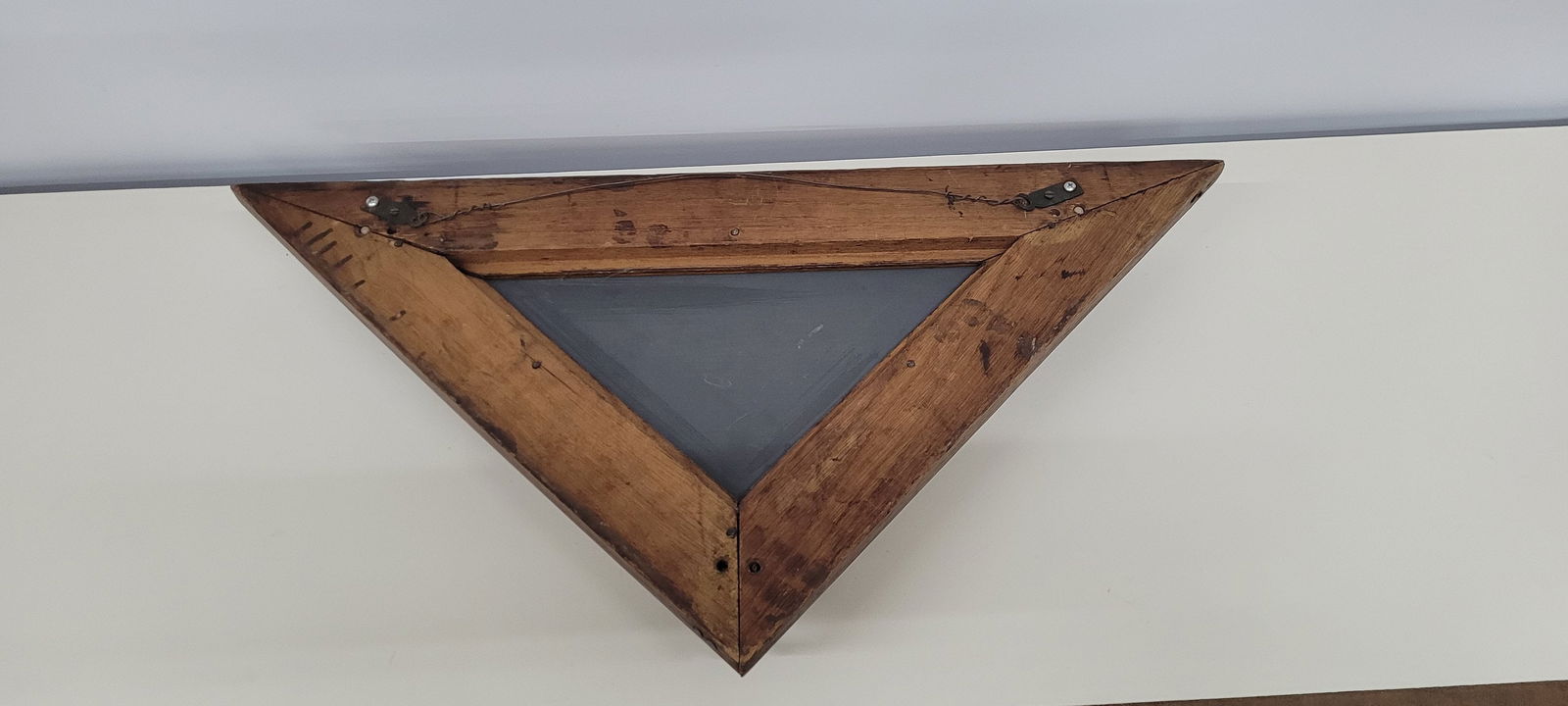 Antique Wood Triangle Wall Mirror and Hat Coat Rack Hanging 3 hook display rustic western - 7