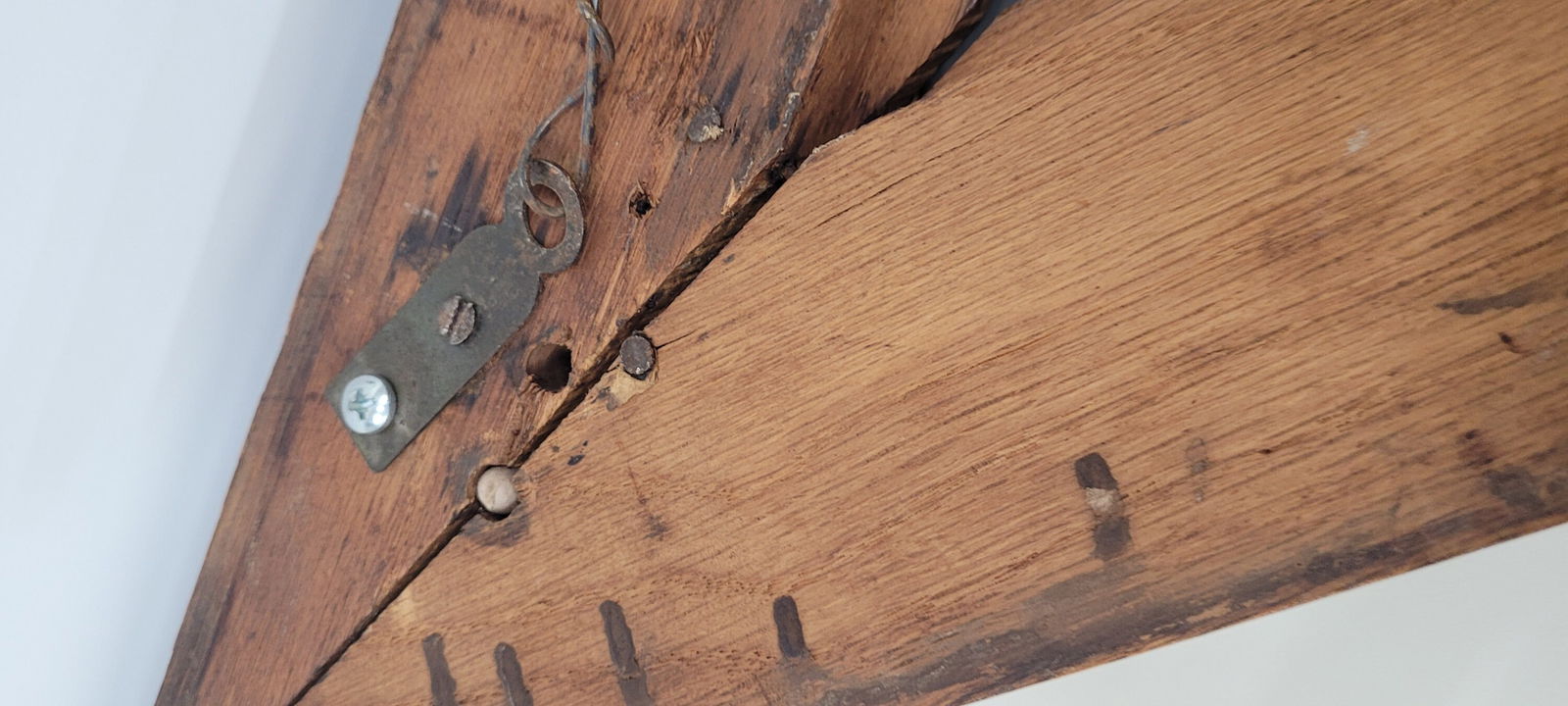 Antique Wood Triangle Wall Mirror and Hat Coat Rack Hanging 3 hook display rustic western - 8