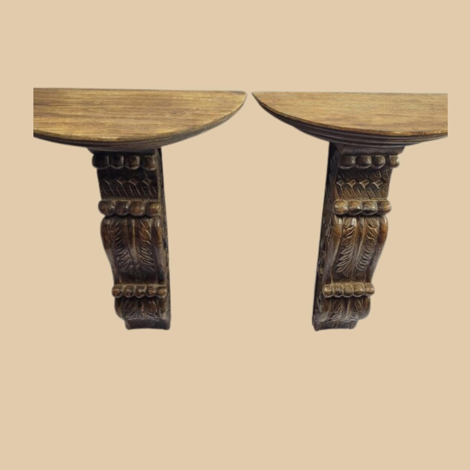 Vintage Wood Wall Shelves Pair Sconces Hand carved Corbel Display for Home Decor - 2
