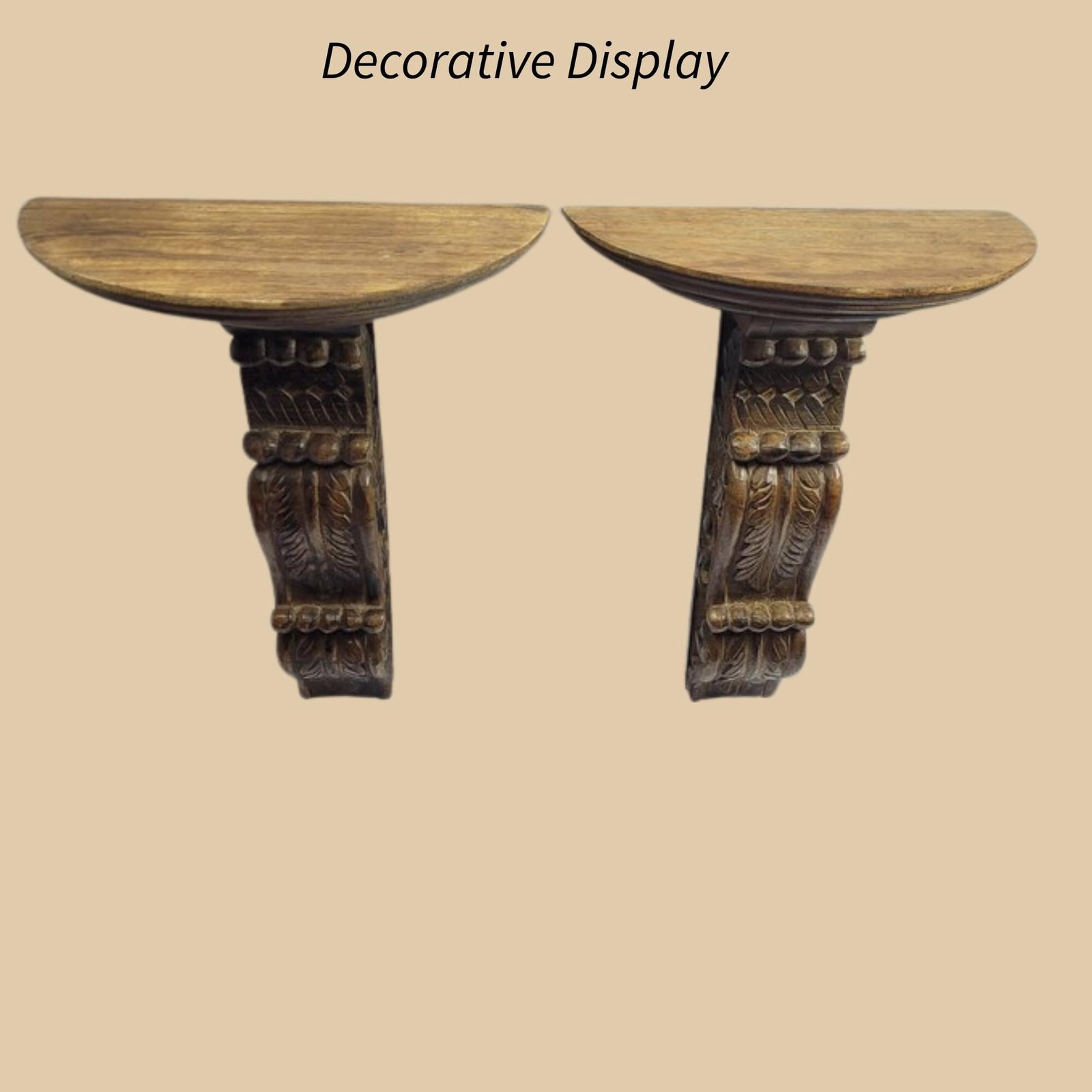 Vintage Wood Wall Shelves Pair Sconces Hand carved Corbel Display for Home Decor - 3