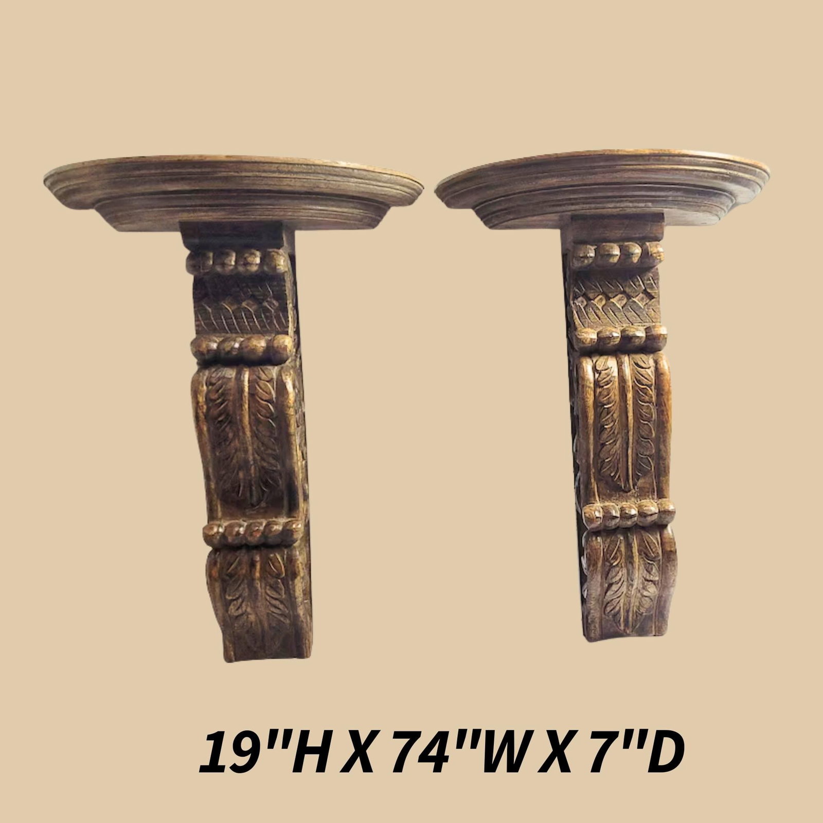 Vintage Wood Wall Shelves Pair Sconces Hand carved Corbel Display for Home Decor - 4