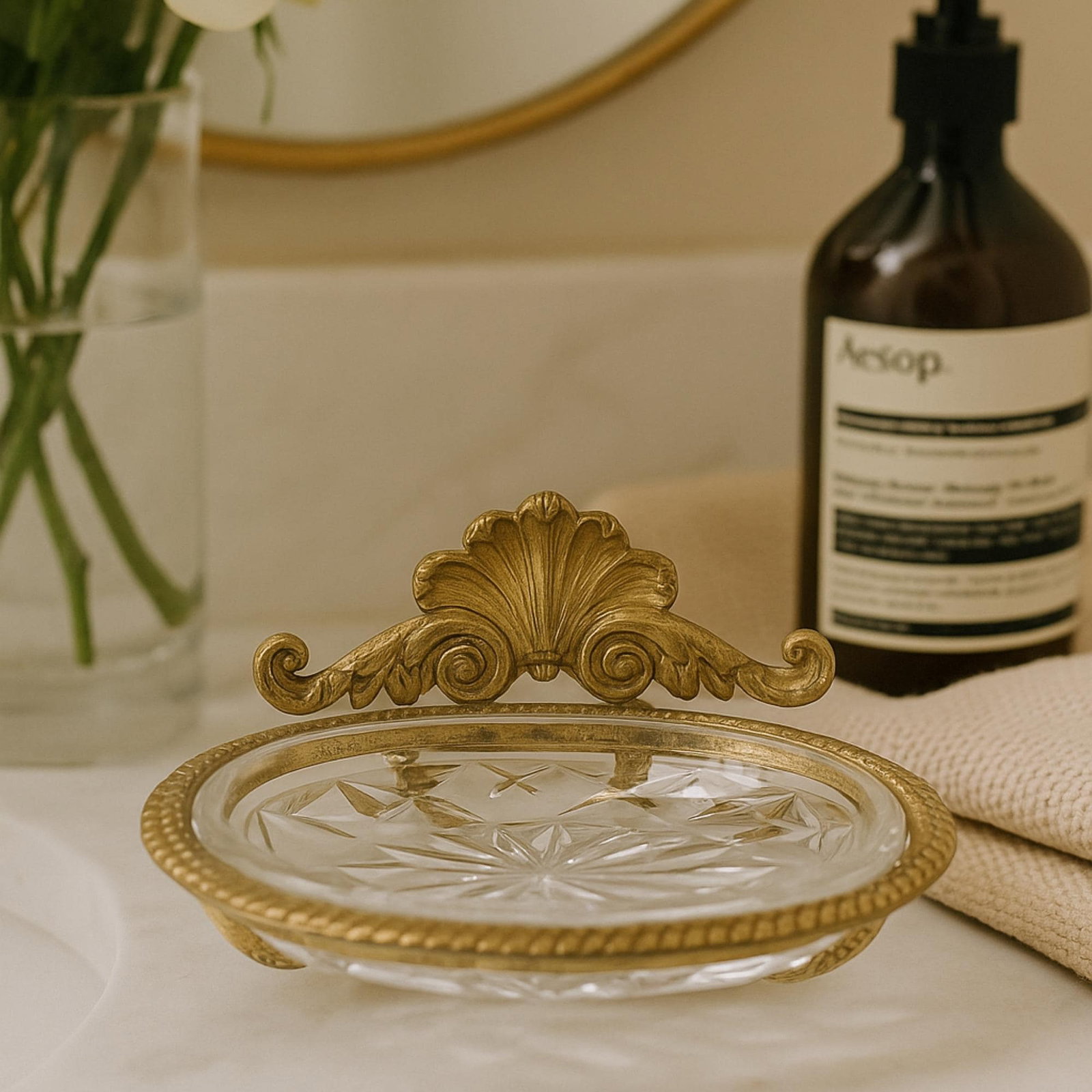 Vintage Gold Gilt Clam Shell Soap Dish Hollywood Regency Stylebuilt Vanity Decor - 6