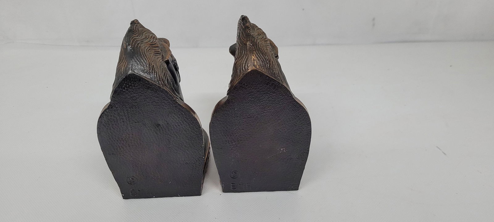 Vintage horse head bookends, bronze finish metal pair, equestrian office decor, 5.5", lodge style - 6