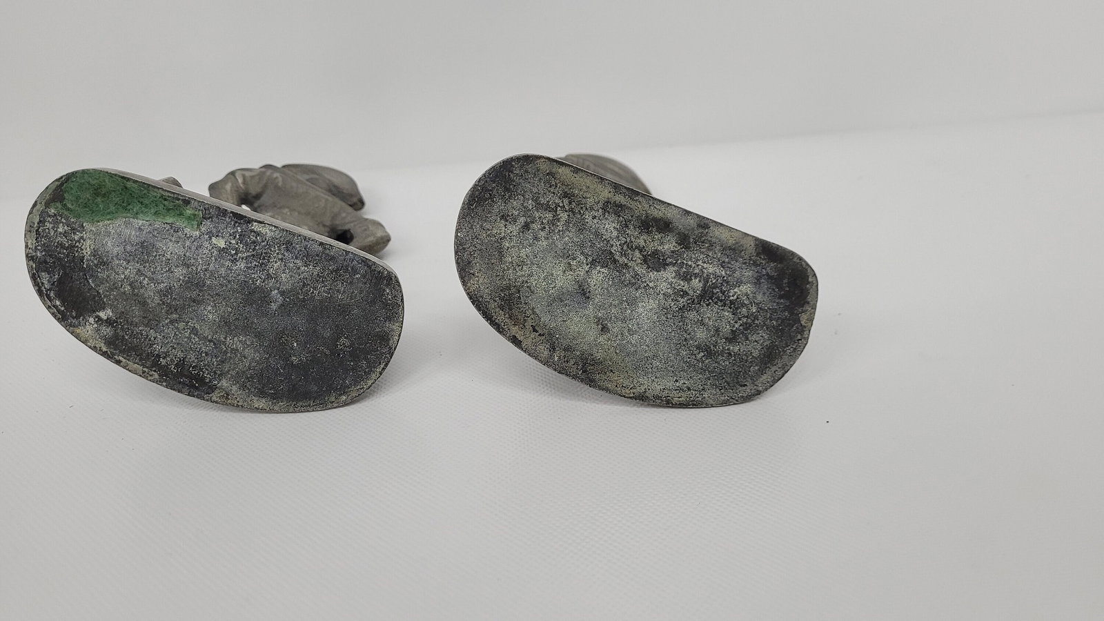 Vintage Pirate Statues Bookends Cast Iron book holders Brushed Silver Pewter 5.5"H - 4