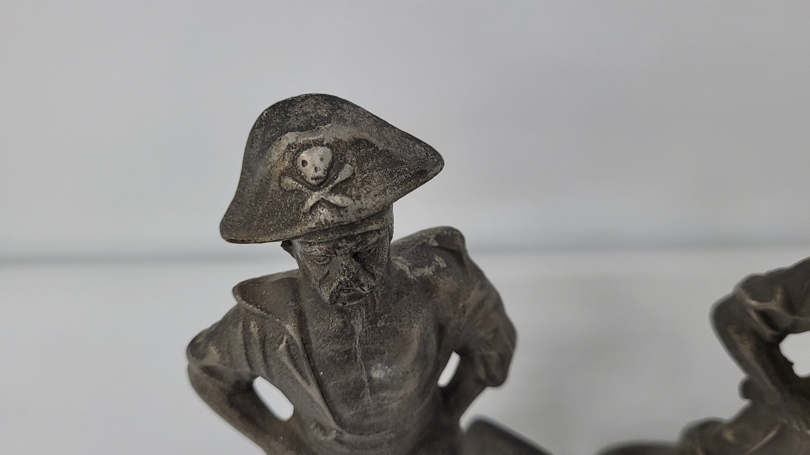 Vintage Pirate Statues Bookends Cast Iron book holders Brushed Silver Pewter 5.5"H - 5