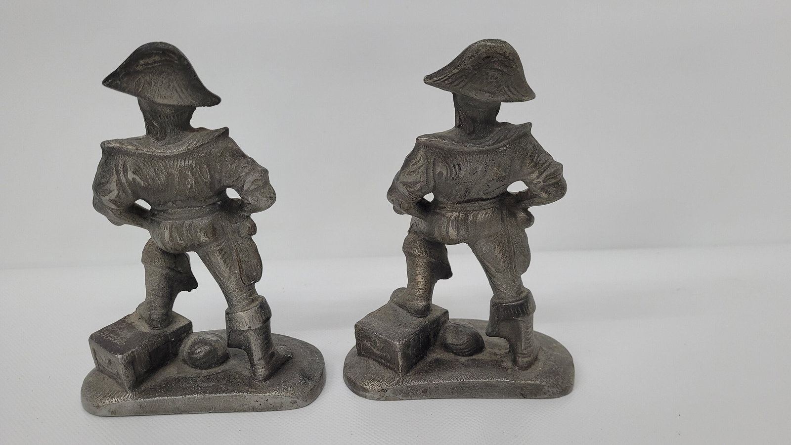 Vintage Pirate Statues Bookends Cast Iron book holders Brushed Silver Pewter 5.5"H - 6
