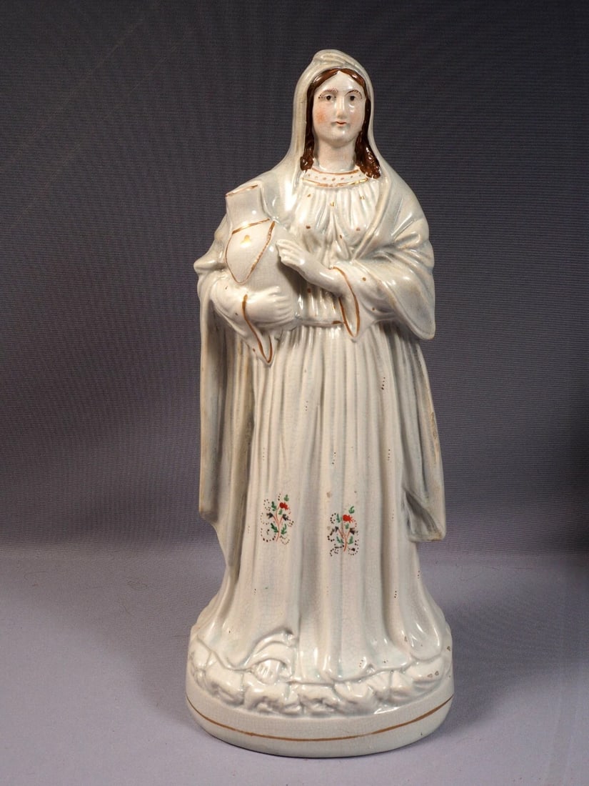 STAFFORDSHIRE FIGURINE Rare Pair Christ and the Woman of Samaria Victorian - 3