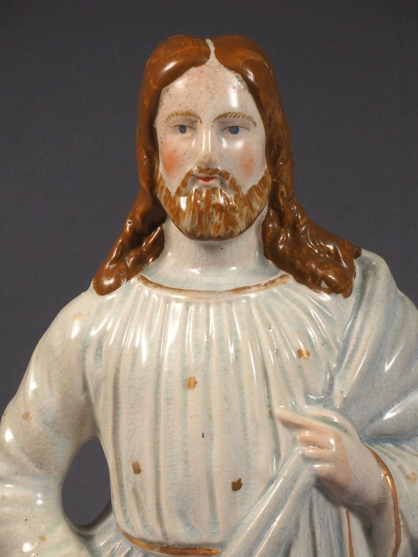 STAFFORDSHIRE FIGURINE Rare Pair Christ and the Woman of Samaria Victorian - 6