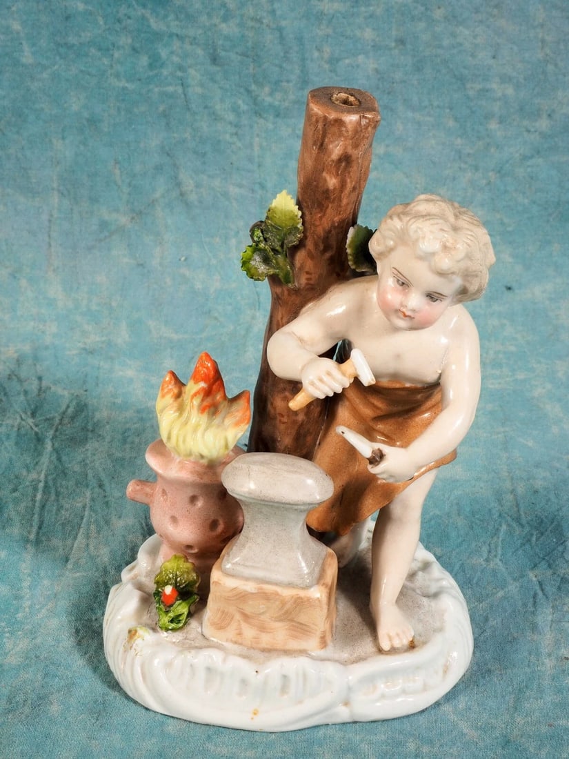 Meissen Johansen Roth JR Porcelain Boy Figurine Blacksmith Antique UNUSUAL: Title: Meissen Johansen Roth JR Porcelain Boy Figurine Blacksmith Antique UNUSUALDescription: . This is a gorgeous Rare Antique figurine made by Johansen Roth for Meissen They bear the Johansen Roth