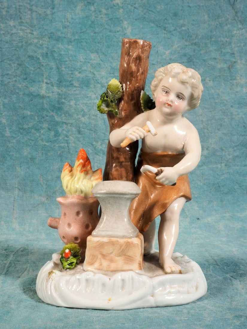Meissen Johansen Roth JR Porcelain Boy Figurine Blacksmith Antique UNUSUAL - 3