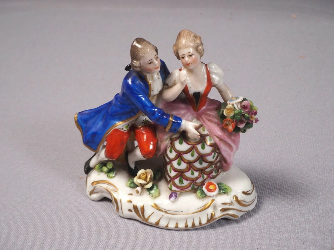 Antique Chelsea Derby Samson Gold Anchor 2 Figurines Courting Couple Lady Man - 4