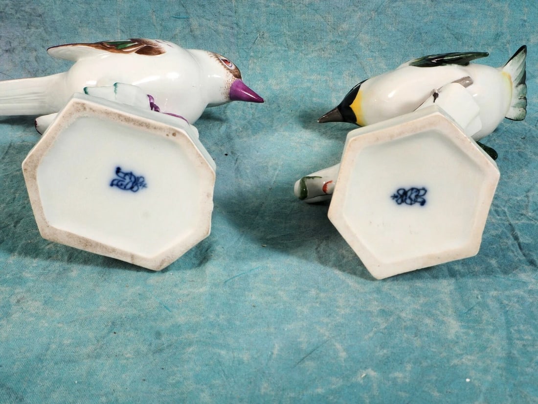 SIGHED Ens Volkstedt Rudolstadt Porcelain 2 Bird Figurines Germany Antique - 8
