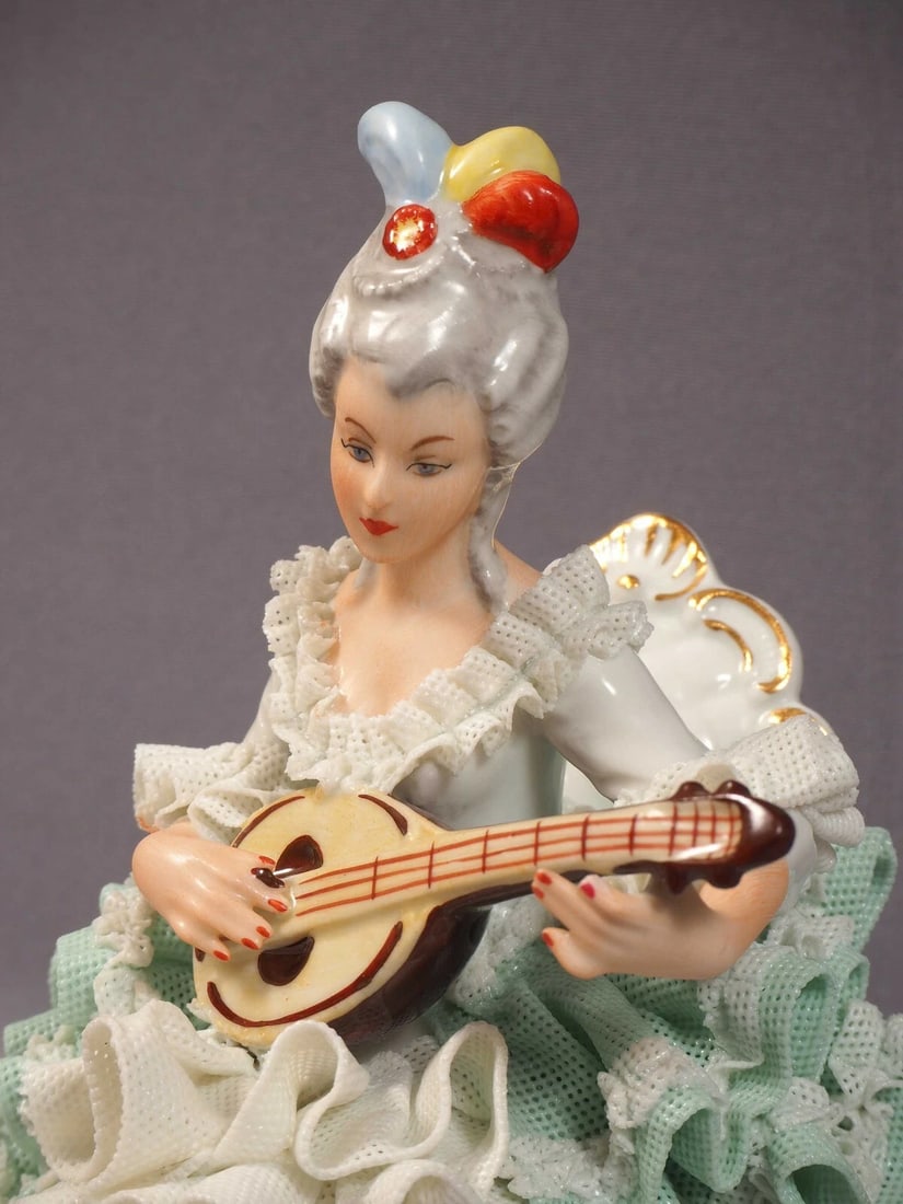 Dresden Lace Ballerina Sandizell Hoffner Figurine Germany Violin LARGE - 2
