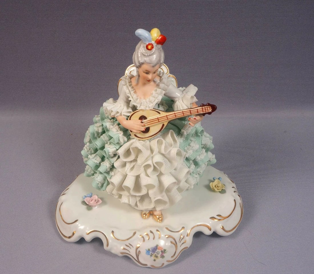 Dresden Lace Ballerina Sandizell Hoffner Figurine Germany Violin LARGE - 3